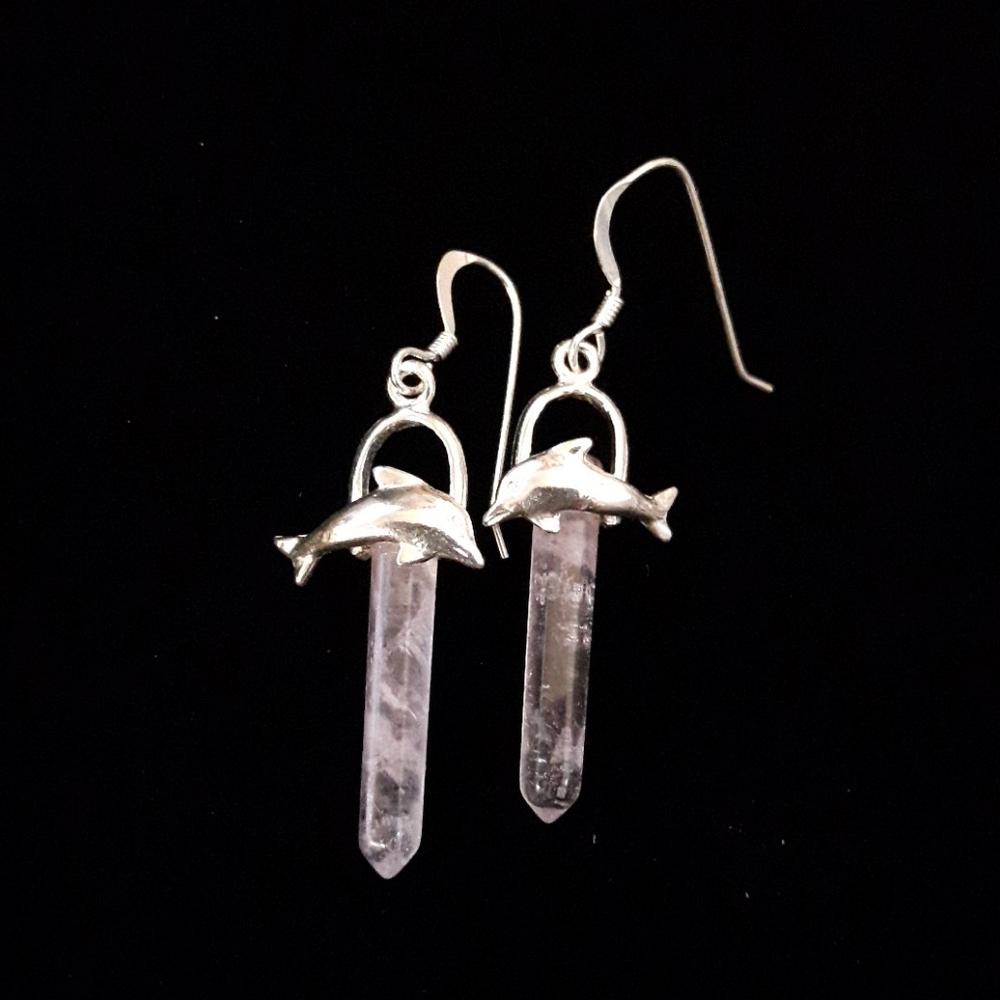 Sterling silver amethyst dolphin earrings